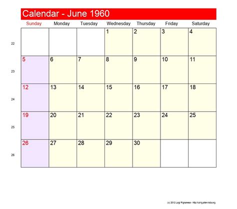 Calendar 1960 June