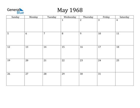 Calendar 1968 May
