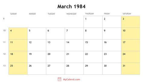 Calendar 1984 March