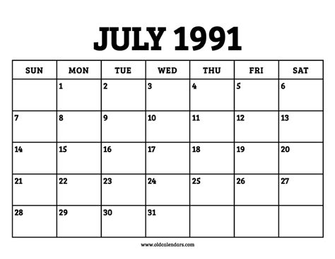 Calendar 1991 July