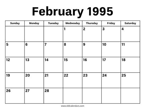 Calendar 1995 February
