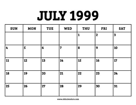 Calendar 1999 July