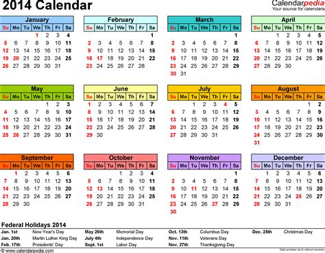 Calendar 2014 Template Australia