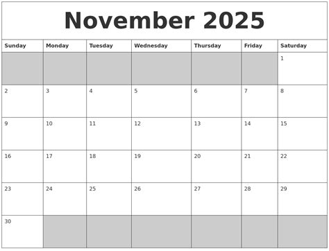 Calendar 2025 November