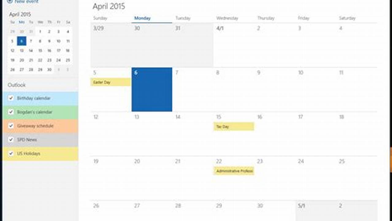 Calendar Application For Windows 10