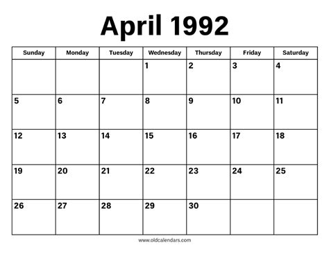 Calendar April 1992