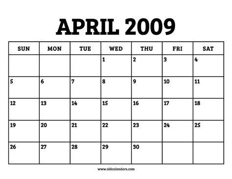 Calendar April 2009