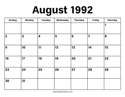 Calendar August 1992