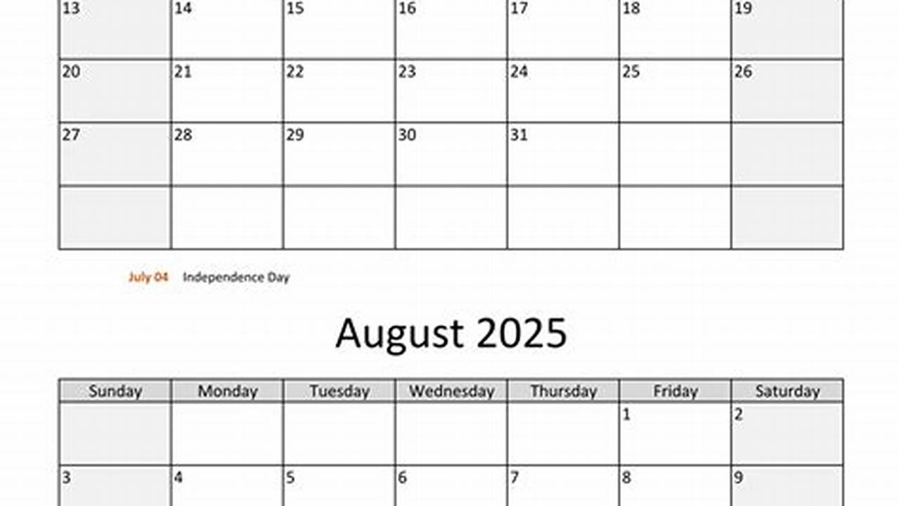 Calendar August July 2025