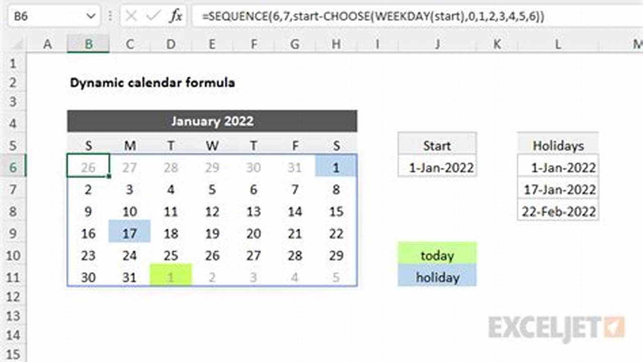 Calendar Excel Formula