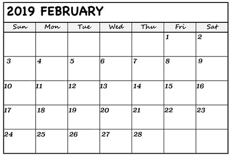 Calendar February 2019