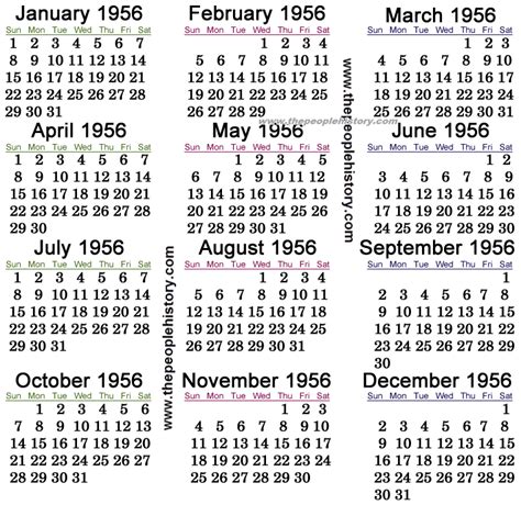 Calendar For 1956
