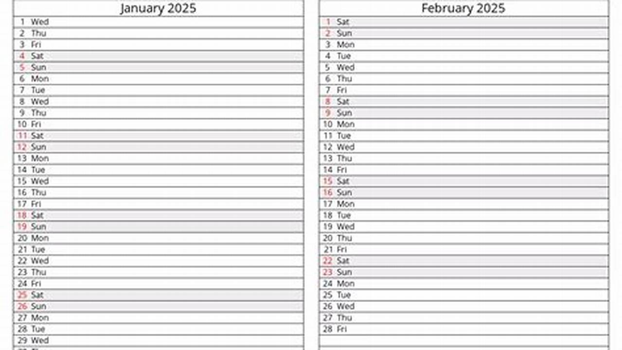 Calendar For 2025 January And February Pdf Download
