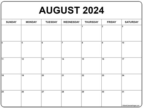 Calendar For August 2024