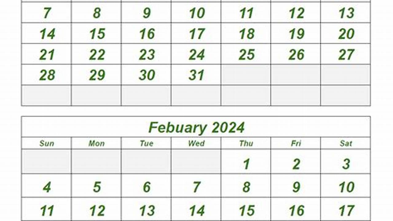 Calendar For January And February 2024