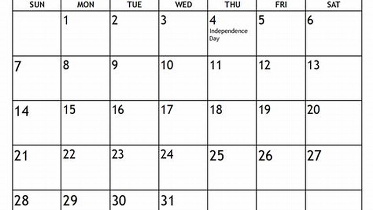 Calendar For July 2024 With Eventseye