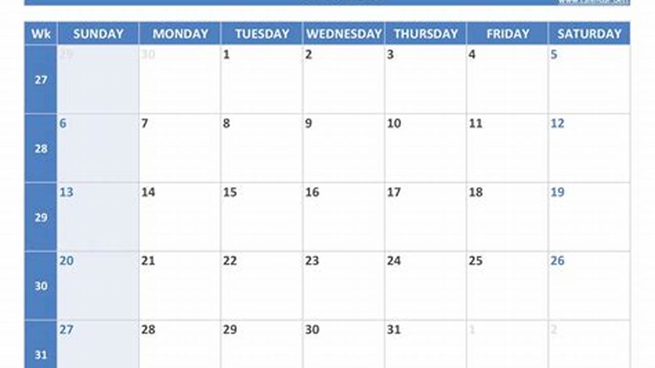 Calendar For July 2025 With Week Numbers Printable