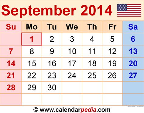 Calendar For September 2014