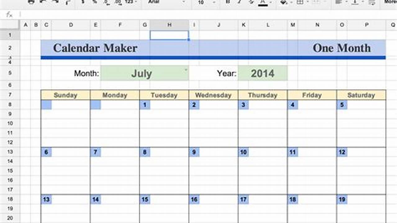 Calendar Google Excel Template