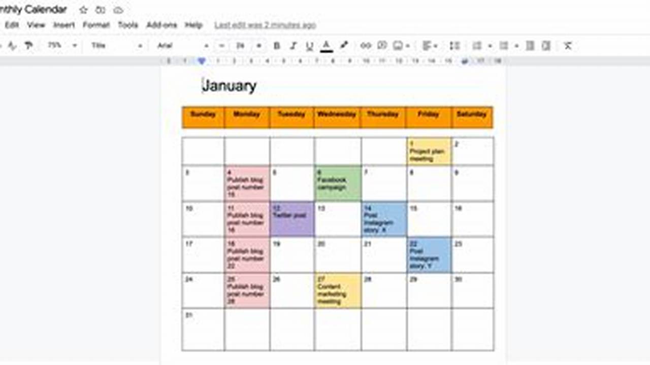Calendar In Google Doc
