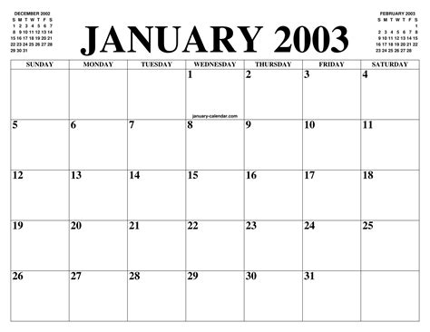 Calendar January 2003