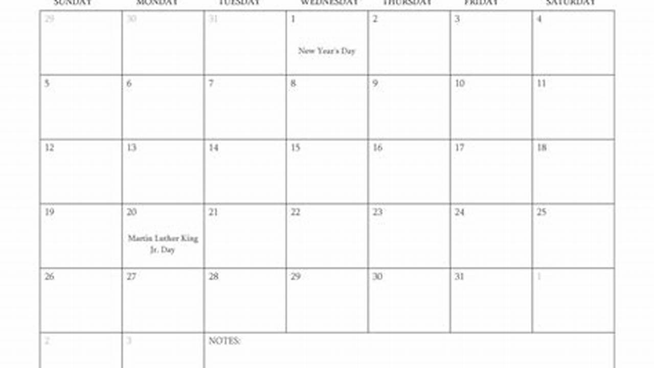 Calendar January 2025 Editable Printable
