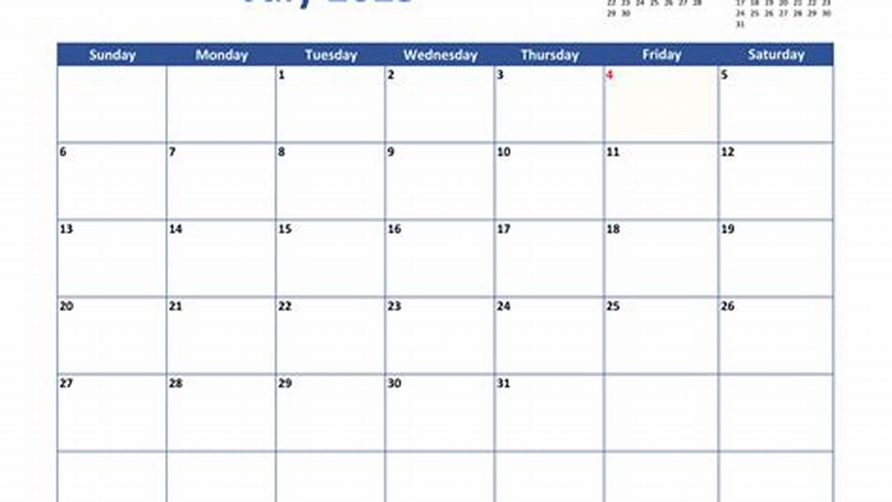 Calendar July 1 2025