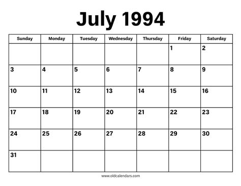 Calendar July 1994