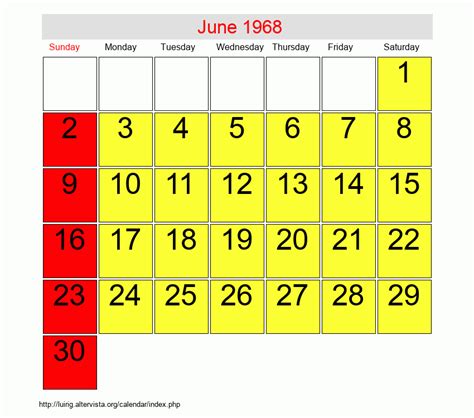 Calendar June 1968