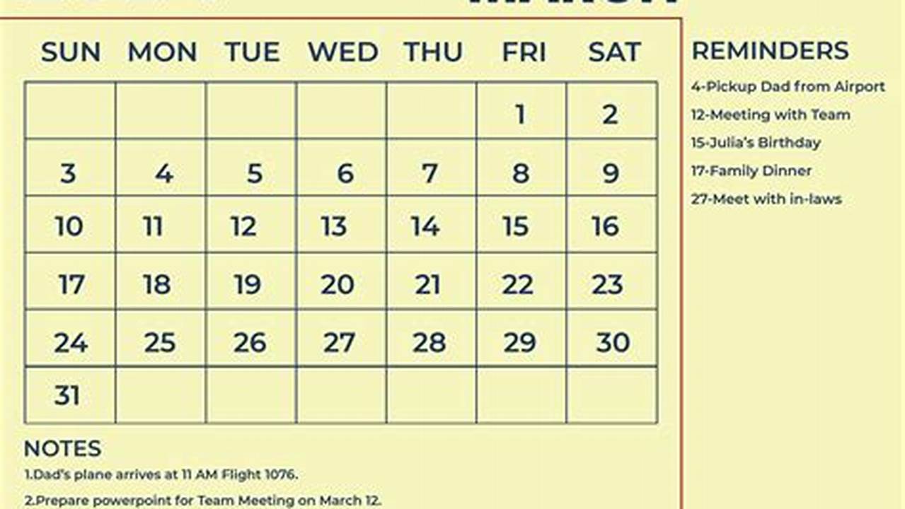 Calendar March 1 2024