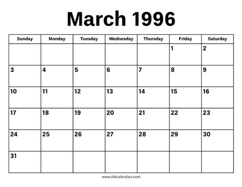 Calendar March 1996