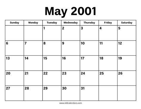Calendar May 2001