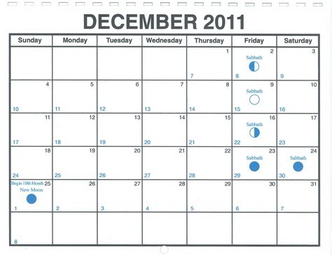 Calendar Month December 2011
