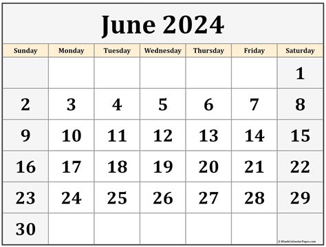 June 2024 Blank Printable Calendar