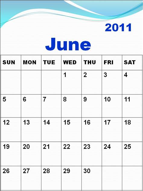 Calendar Of 2011 June
