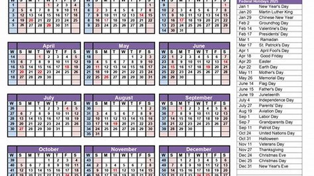 Calendar Per Week Number 2025