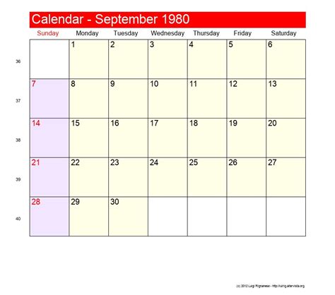 Calendar Sept 1980
