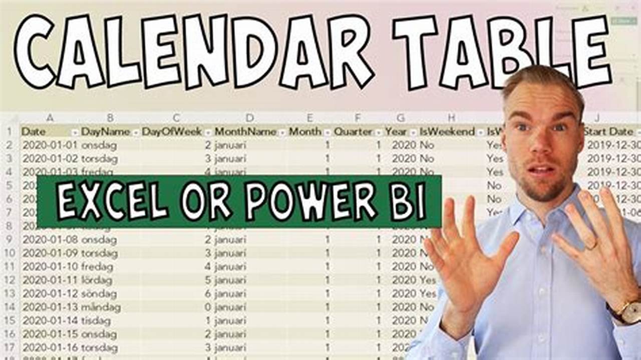 Calendar Table In Excel