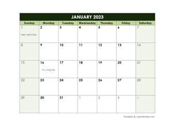 Photo calendar 2023 (UK) free printable Word templates