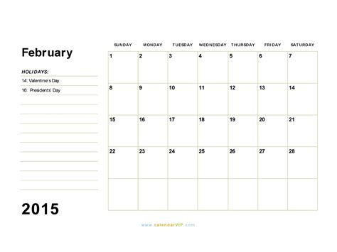 Calendar Template February 2015