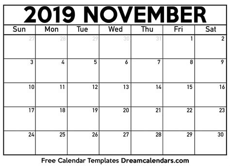 Calendar Template November
