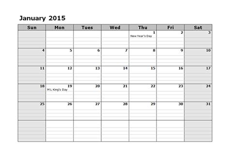 Calendar Template Printable 2015