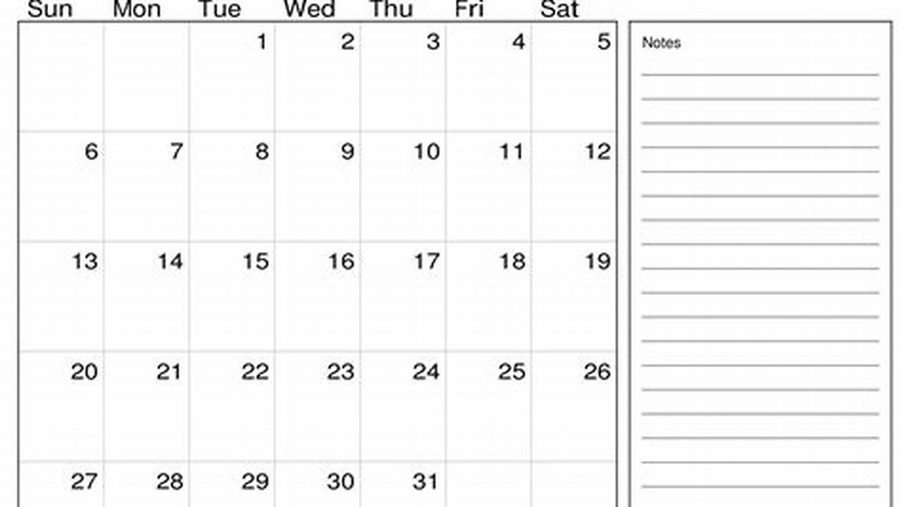 Calendar To Write Notes