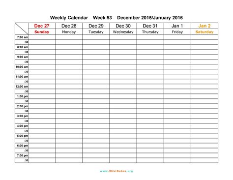 Calendar Weekly Template