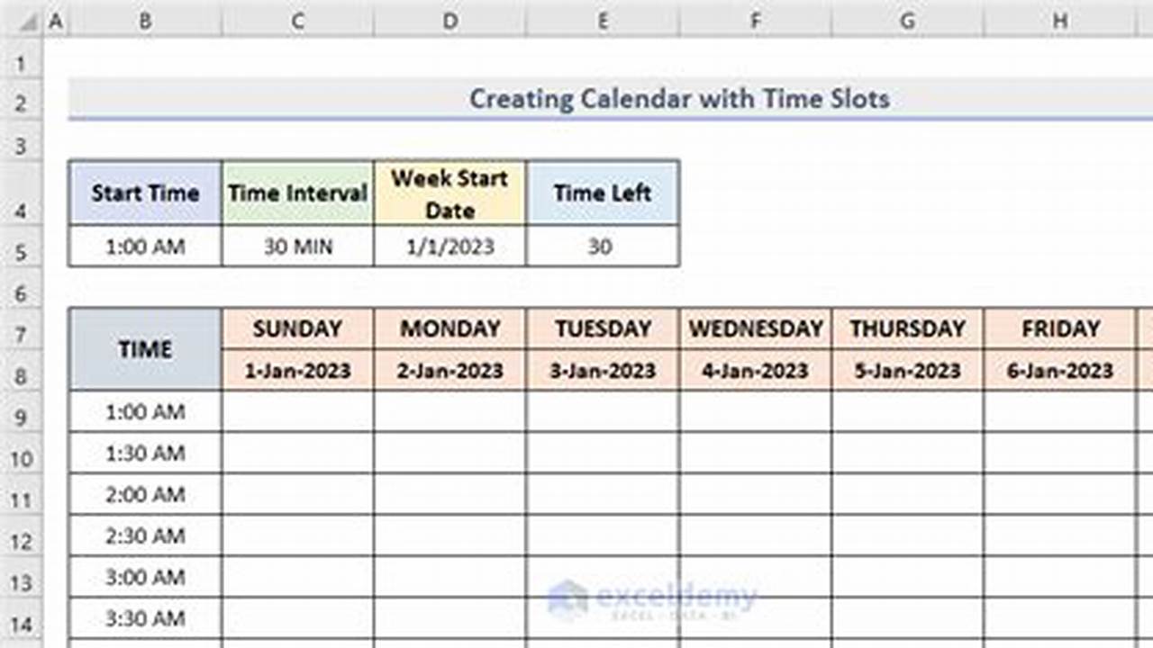 Calendar With Time Slots Excel