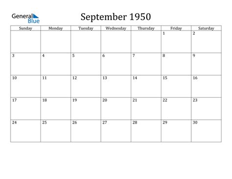 Calendar 1950 September