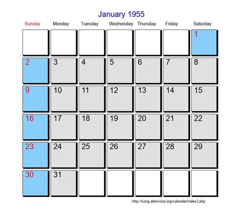Calendar 1955 January