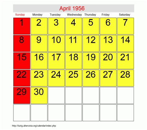 Calendar 1956 April