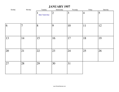 Calendar 1957 January