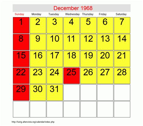 Calendar 1968 December